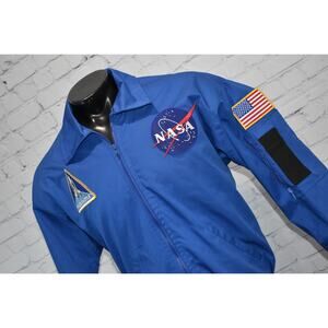 Flight Line Astronaut Space Shuttle NASA Jacket Mens Medium Blue Full Zip NEW